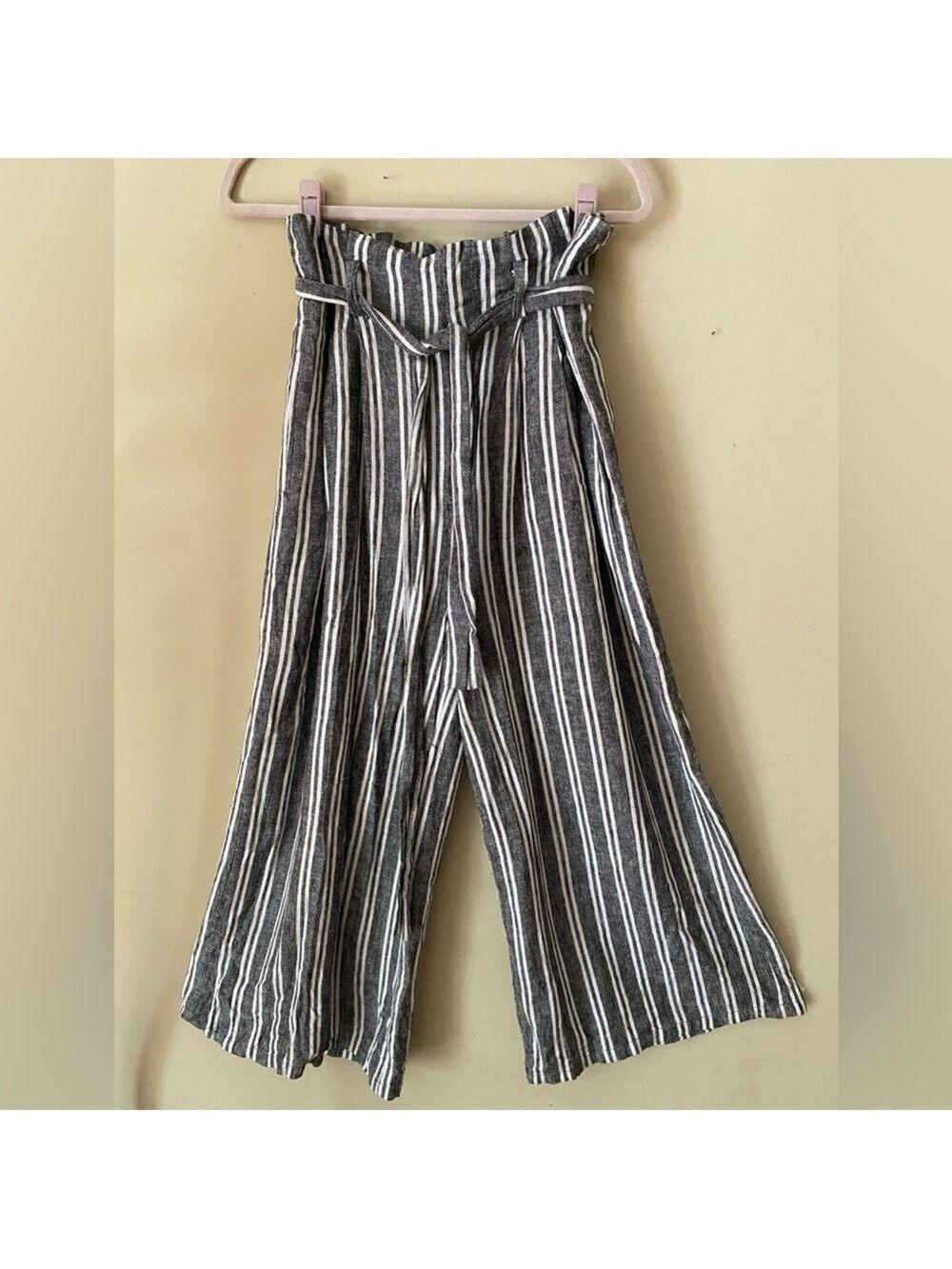 Who What Wear Paper Bag Waist Striped Linen Blend Pants 10